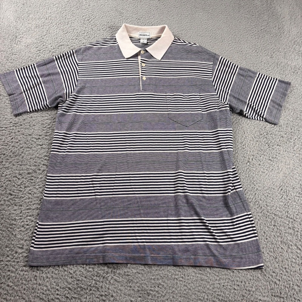 Vintage Saks Fifth Avenue Polo Shirt Mens XL Gray Striped Cotton Golf Made USA